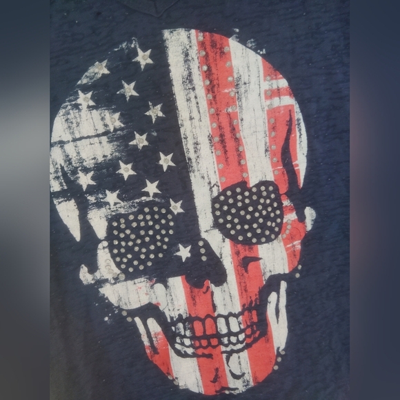 Women's Patriotic Sugsr Skull Navy Blue Burnout T Shirt Size Medium July 4th - Picture 1 of 3